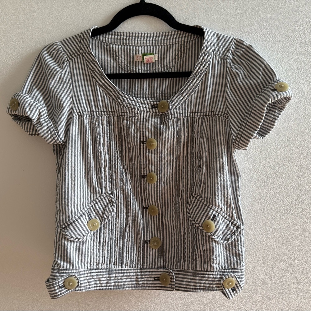 Anthropologie Ett Twa Second Line Ticking Stripe Cropped Jacket